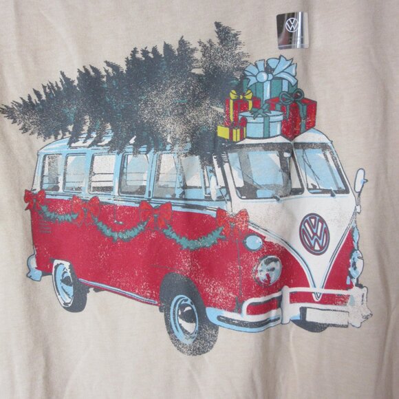 Goodfellow T Shirt Christmas Tree VW Van Print Beige Unisex Tee Size Large NWT - Picture 2 of 6